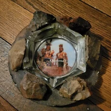 Glass Ashtray Petrified Wood & Resin Vintage Oklahoma Item Mid Century Modern 