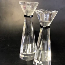 2 Set~Bombay Crystal Candlestick Holders Faceted Optic Tapered 7" & 8"~Vintage