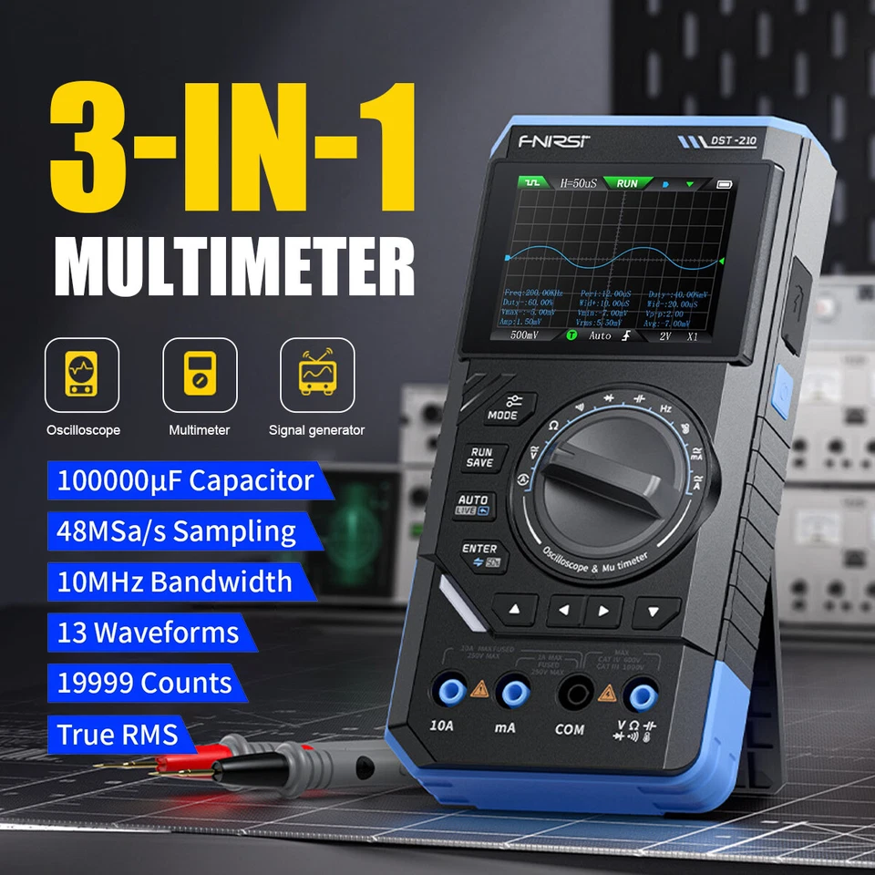 3-In-1 FNIRSI DST210 Handheld Digital Oscilloscope Multimeter Signal Generator