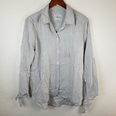 Rails Shirt Women's Large Long Tie Sleeve Gray Striped Beth Cloud Wash Blouse