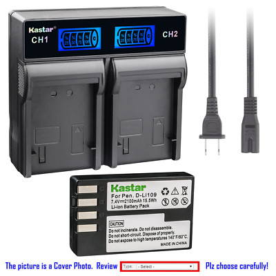 Kastar Battery LCD Rapid Charger for Original Pentax D-Li109 D-BC109 Pentax KP