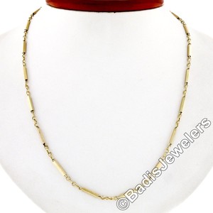 Antique-14K-Yellow-Gold-18-034-Long-Textured-Boxy-Bar-amp-Cable-Link-Chain-Necklace
