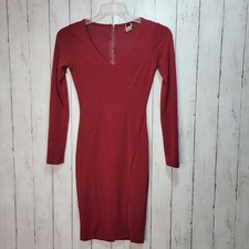 Windsor Women's Maroon V-Neck Bodycon Dress Exposed Zipper Size Small