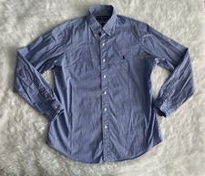 Ralph Lauren Button Down Shirt Men  s Sz Large Custom Fit Long Sleeve Blue Stripe