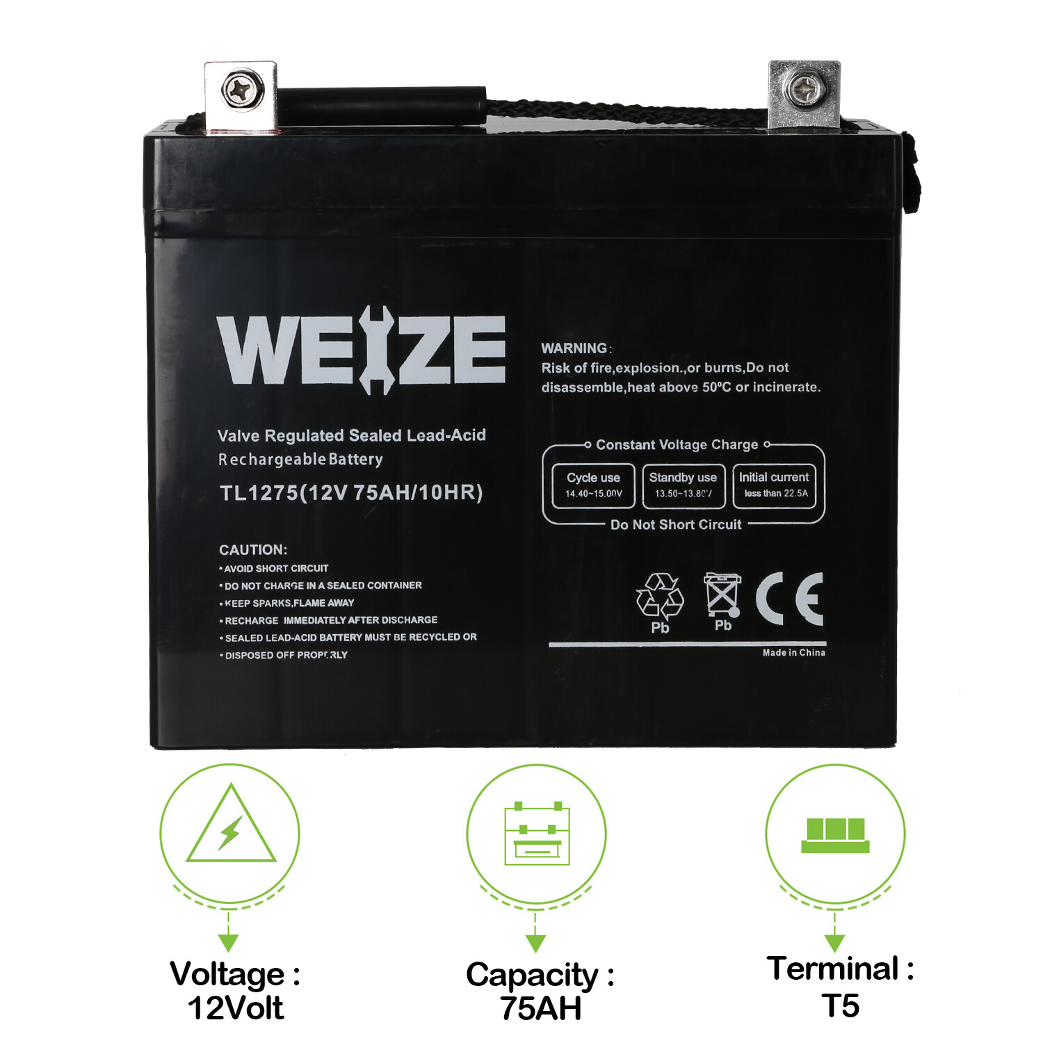Weize 12V 75AH Deep Cycle Battery SLA for Scooter Wheelchair Mobility