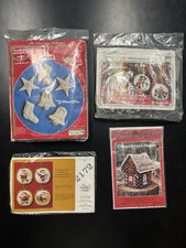 Vintage Christmas Craft Lot Needlepoint Ornaments Gingerbread House Candlewick