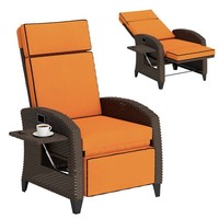 Outsunny Garden Recliner with Cushion, Rattan Recliner Chair with Armrests