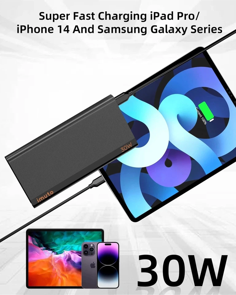 Imuto Slim Portable Charger, 10000mAh Travel-Ready Power Bank, 30W - Image 2 of 4