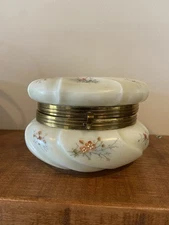 Large Antique Wavecrest Floral Dresser Box - Hand Painted - Swirl Glass