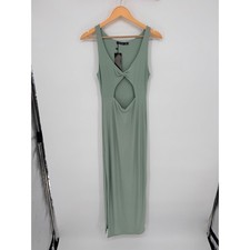 Nasty Gal Sage Green Cutout Maxi Dress Twist Front Slit US 6 Minimalist