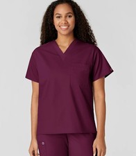 WONDERWINK WonderWork V-neck Unisex Short Sleeve Scrub Top - XS -Wine 100A