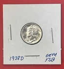 1938 D Mercury Silver Dime, Gem Uncirculated, FSB.