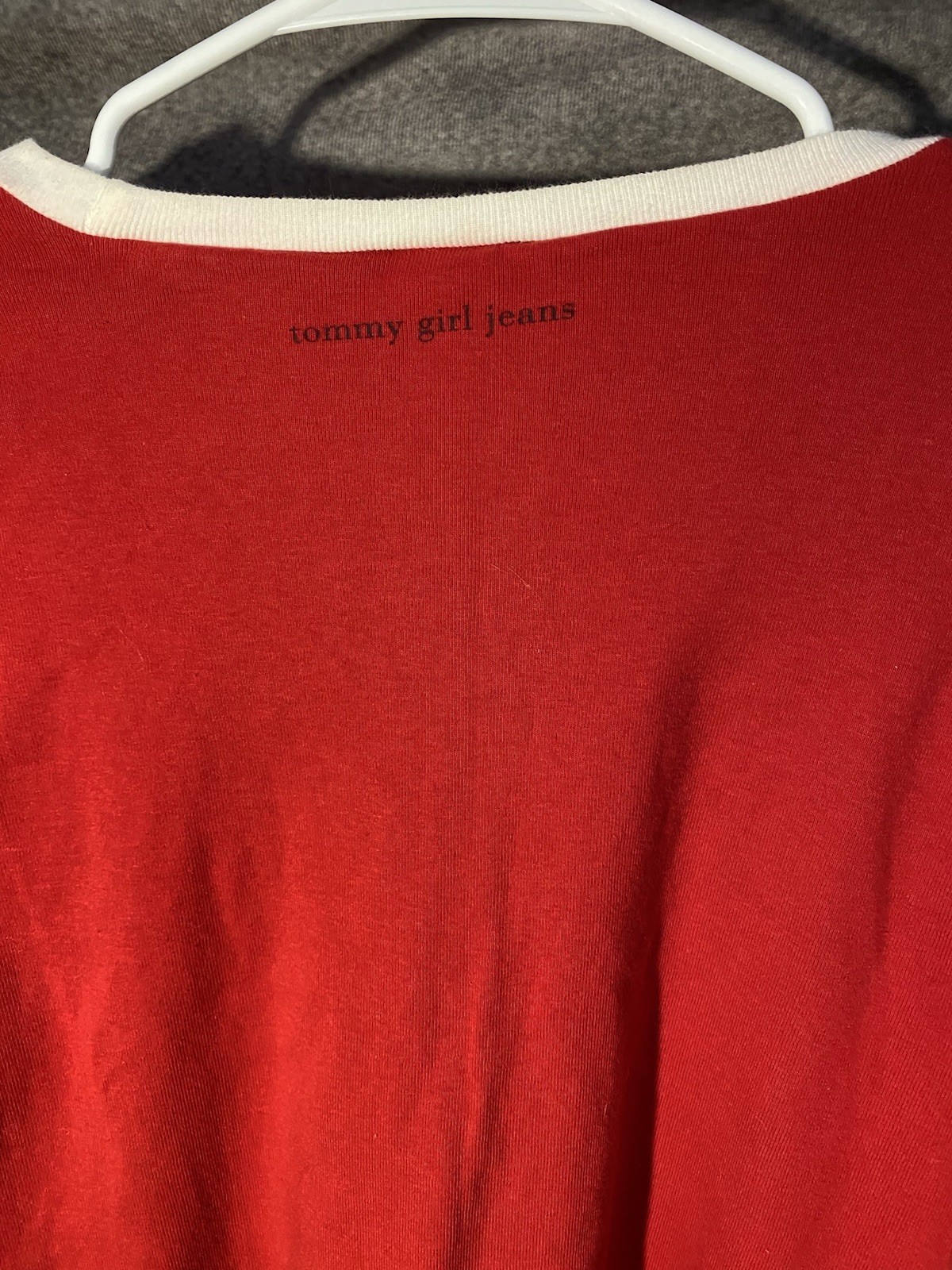 Vtg Y2K Tommy Girl Jeans Red Long Sleeve Ringer Tee Star Font Raglan Shirt XL image 7