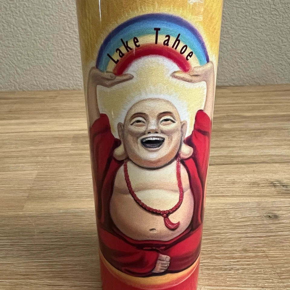 Lake Tahoe 16oz Travel Tumbler Laughing Buddha Souvenir Colorful Design Reusable - Image 2 of 4