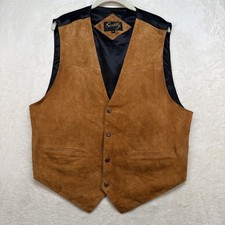 Scully Leather Vest Mens XL Brown Western Biker Snap Front Lined