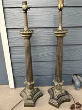 Pair Of Vintage Fredrick Cooper  Large Bronze corinthian Column Table Lamps RARE