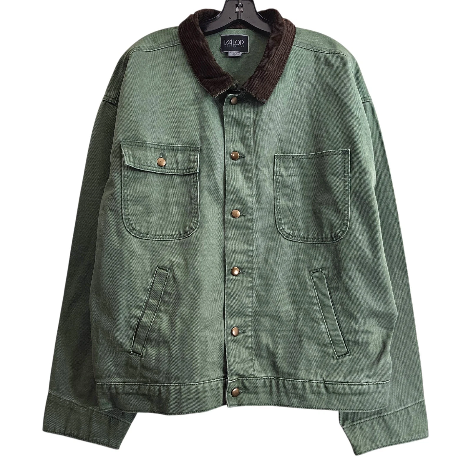 VALOR Collective Jacket Mens XL Green Chore Cropped Corduroy Collar Canvas Barn image 1