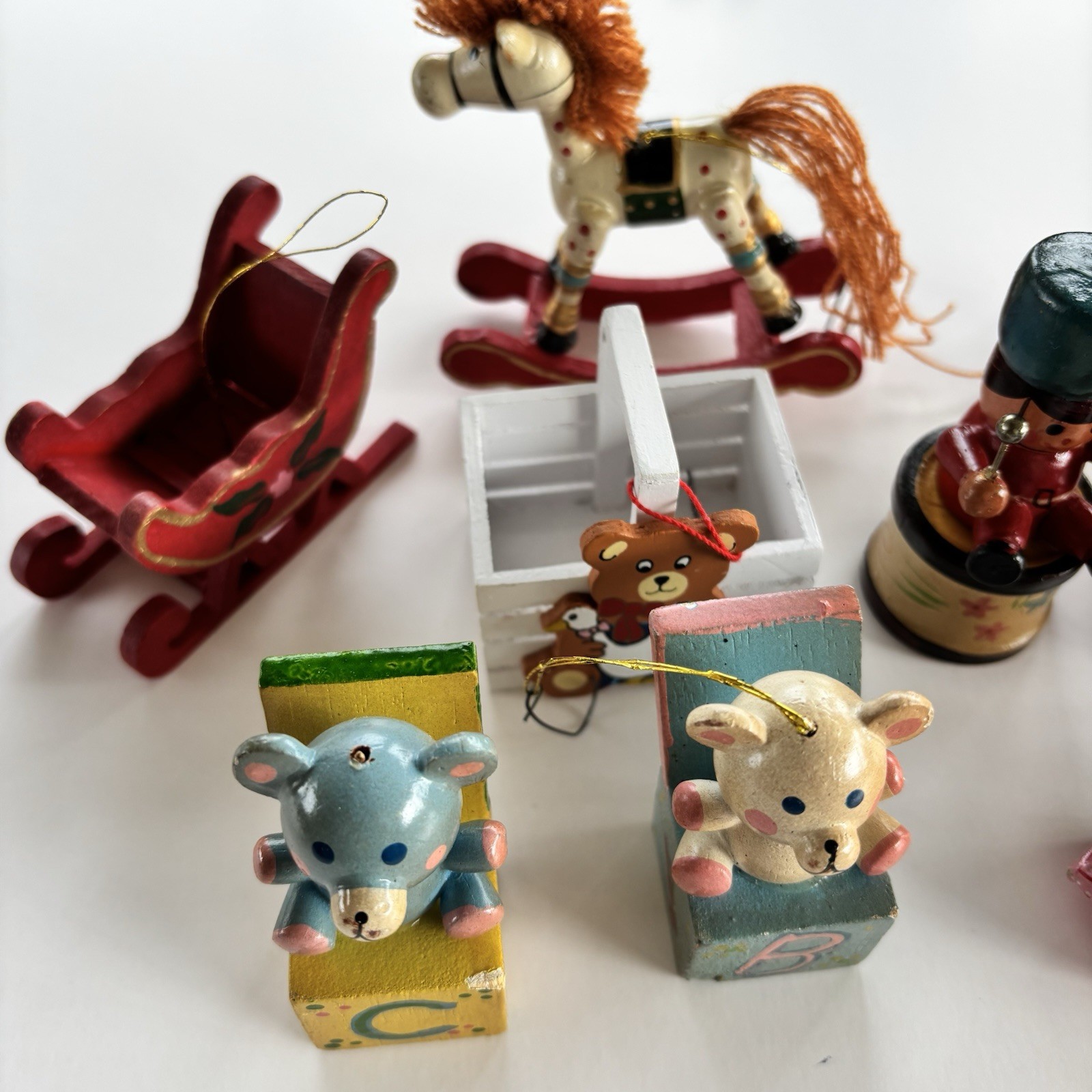 Vintage Russ Berrie & Co Wooden Christmas Ornament Lot 9 Pieces