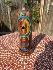 Vintage Carved Wood  Style Container With Benitoite Stone Made For Incense.