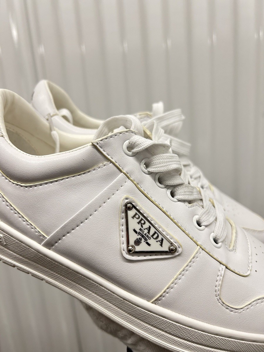 Prada Men's White Downtown Nappa Leather Sneakers Triangle 8 UK 9