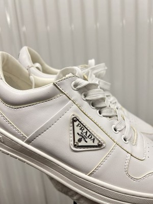 Prada Men's White Downtown Nappa Leather Sneakers Triangle 8 UK 9