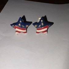 Vintage USA Flag Star Enamel Clip-on Earrings...