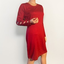 ELLEN TRACY Red Short Sweater Dress Knit Long Cutout Ladder Sleeves Size M