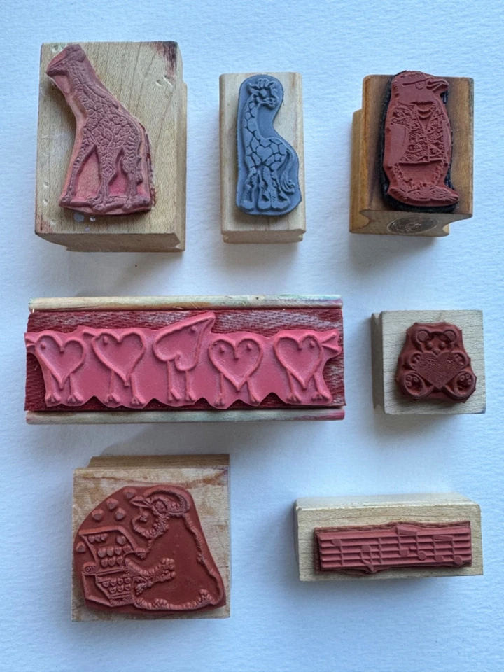 Lote de 7 estampillas de goma vintage (montadas en madera) 1981-1991 Foto 2 de 4