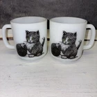 Set Of 2x Vintage Glasbake Kitten Cat with Yarn Coffee Mug Cup 8 oz USA