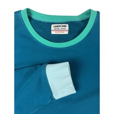 Lands End Women's Large Teal Green Contrast Trim Crew Neck Vintage Sweatshirt