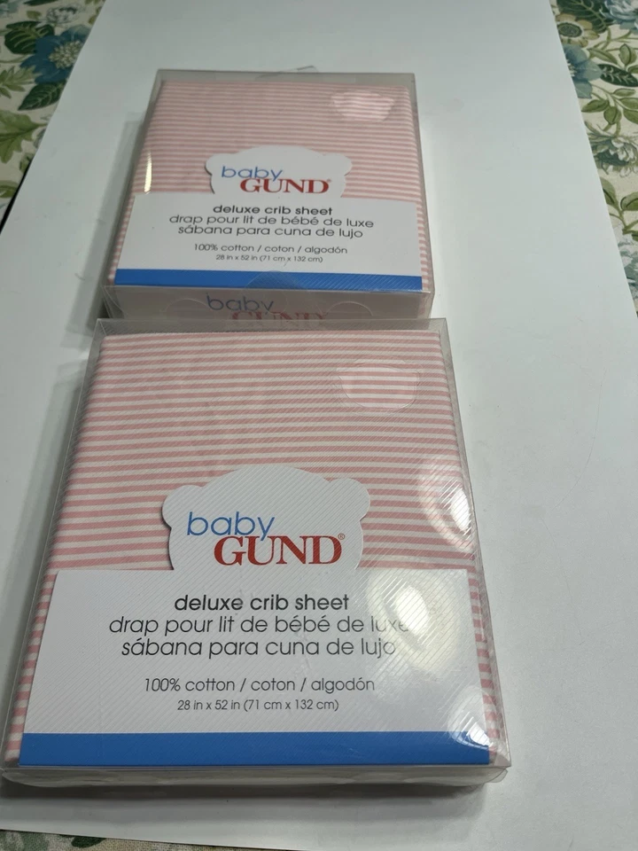 Sábanas para cuna Baby Gund rosa y blanco a rayas (2) nuevas 300TC Foto 3 de 4