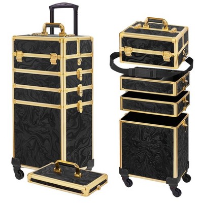 Rolling Makeup Case, Makeup Train Case with Lid, 5 in 1 Cosmetology Case on W...