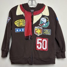 Peanuts Snoopy Flying Ace Zip Up Cosplay Hoodie Hood Kids Size 4T
