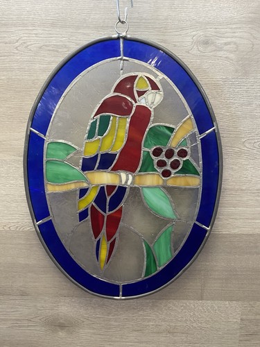Panel De Colección Grande Ovalado Plomo Vidrieras Loro Atrapasol - Imagen 3 de 7