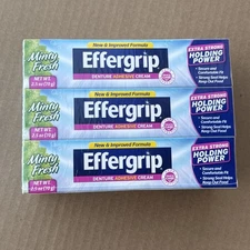 Qty 6 Effergrip Denture Adhesive Cream  2.5 oz tubes Extra Strong Holding Power