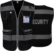 Security Vest for Security Guard 9 Pockets Safety Vest, Black L  Reflective Saf