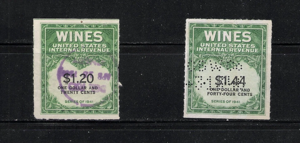 USA Scott's #RE146, #RE147, #RE149, #RE199 Wine Stamps, 1942-54, Cat$20, 4 Views - Image 2 of 4