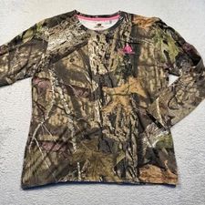 Mossy Oak Women's Pink Logo Camouflage Long Sleeve Tee Shirt Size Large Camo