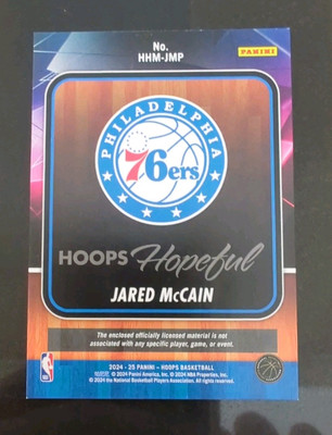 🏀2024-25 Jared McCain RC Panini NBA Hoops Hopeful HHM-JMP Jersey