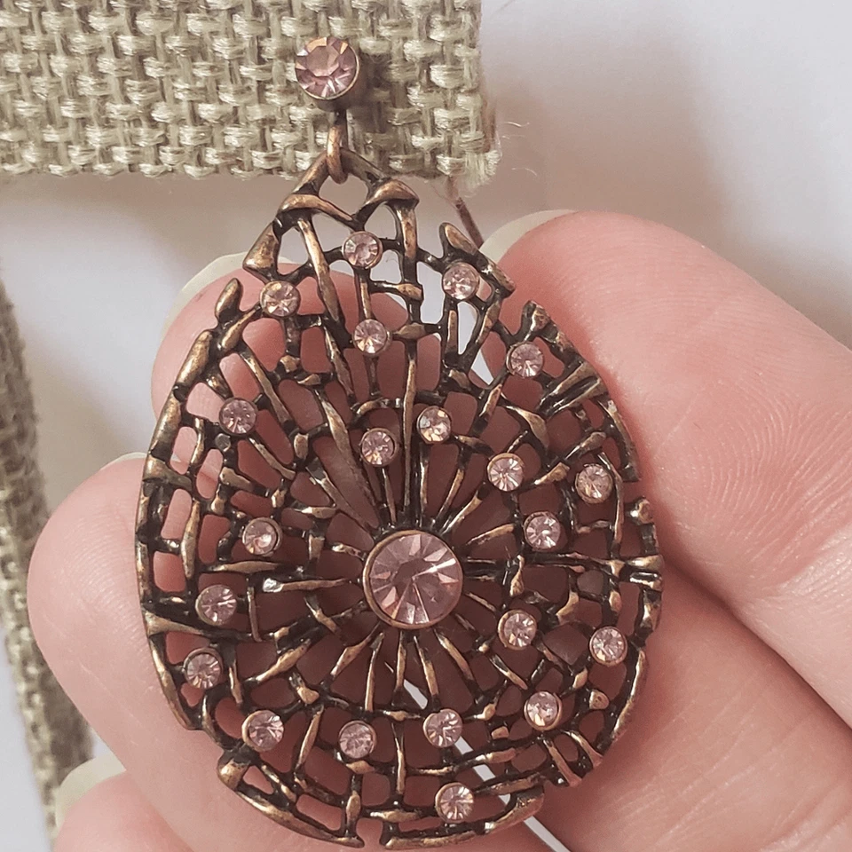 Pendientes de filigrana lágrima gancho francés 1928 diseño web rosa y cobre Foto 2 de 4