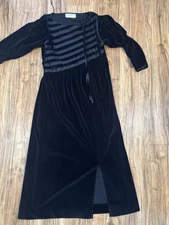 Vintage 70s Black Mod Bill Tice Velvet Women's House Maxi Dress Robe Caftan