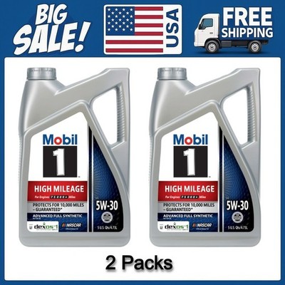 Mobil 1 High Mileage Full Synthetic Motor Oil 5W-30, 5 Quart 2 Packs