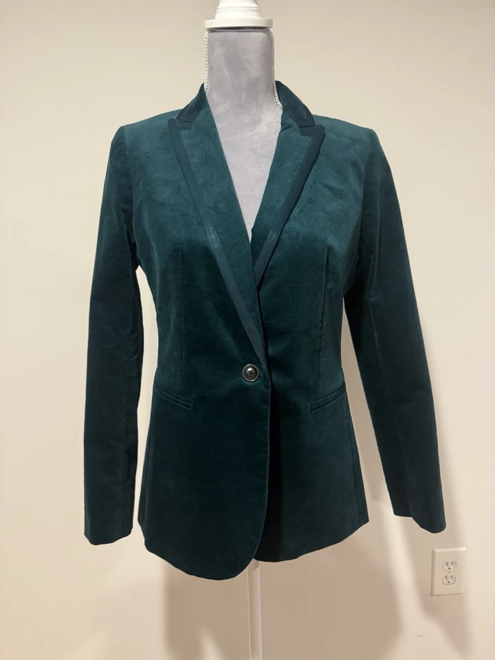 NUEVO CON ETIQUETAS J. Chaqueta Blazer Crew Terciopelo Para Mujer Talla 4 Un Botón Verde Bosque BU281 Foto 3 de 4