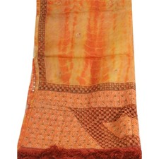 Sanskriti Vintage Long Saffron Dupatta/Stole Pure Organza Hand Beaded Tie-Dye