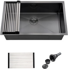 30" Undermount Kitchen Sink, 16 Gauge T304 Stainless Steel Single Bowl, 30X17X9