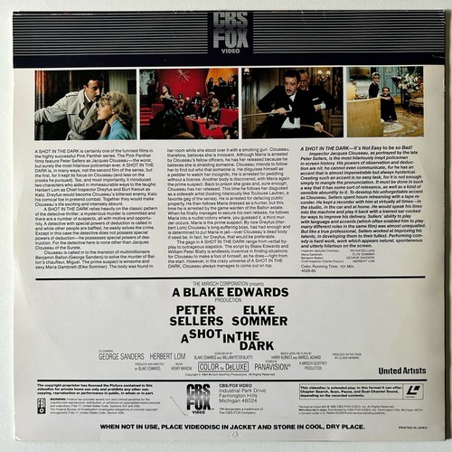 A Shot In The Dark Pink Panther Peter Sellers Laserdisc Elle Sommer Blake Edward - Picture 3 of 3