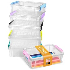 6 Pack Extra Pencil Box, Plastic Hard Pencil Case Crayon Box Bulk, Large Multi