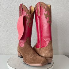 Rod Patrick Mens Cowboy Boots 14AAAA Brown Rough Out  Western Blunt Toe Red Top