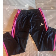 Adidas Track Pants Womens Large Black Pink 3 Stripe Joggers JC9209