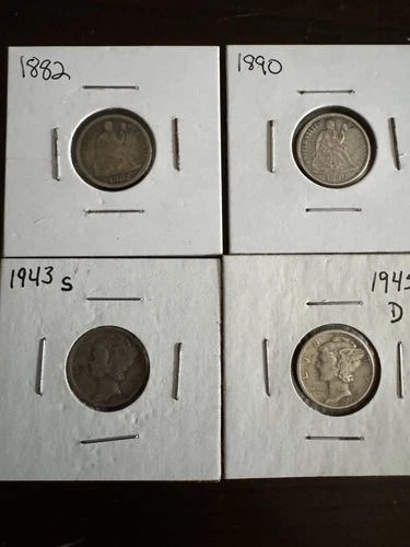 Historic 19th Century US Silver Dimes – Seated Liberty & Mercury Type Set Lot
